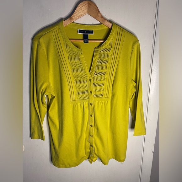 Karen Scott Tops - Karen Scott 3/4 Sleeve Smocked Shirt Yellow Size Large